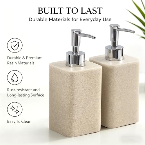 2 pcs Hand Soap Dispenser Set - 11oz Refillable Resin Liquid Soap Dispensers with Rustproof Pump, Lotion Dispenser Includes Silicone Funnel for Bathroom Countertop or Kitchen, Beige - color: Beige
