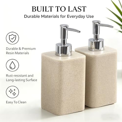 2 pcs Hand Soap Dispenser Set - 11oz Refillable Resin Liquid Soap Dispensers with Rustproof Pump, Lotion Dispenser Includes Silicone Funnel for Bathroom Countertop or Kitchen, Beige - color: Beige