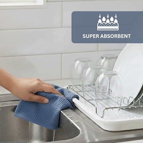 Waffle Weave Kitchen Towel, 100% Cotton - 15x25 Inches with Hanging Loop, Ultra Soft Absorbent Quick Drying Dish Cloth, Tea and Hand Towels, 4 Pack - Spring Easter Summer - Smoky Grey - color: Smoky Blue, size: 15 x 25 - 4 Pack
