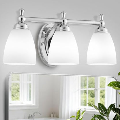 EJIAXIN Bathroom Light Fixtures, 3 Light Bathroom Lighting Fixtures Over Mirror Wall Mounted Lighting Chrome Vanity Light for Living Room Cabinet - color: White Chrome