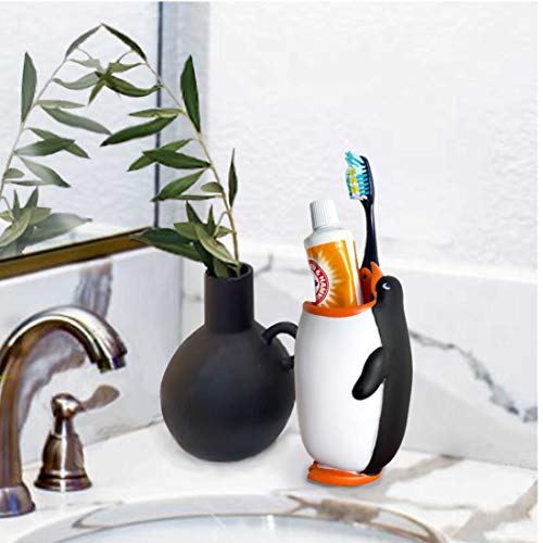 Kids Toothbrush Holder Toothbrush Organizer – Durable Silicone Animal Tooth Brush Holder – Easy to Clean Toothbrush and Toothpaste Holder – Toothbrush Holders for Bathrooms by Lily’s Home [Penguin] - color: Penguin