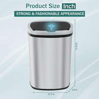 PayLessHere Kitchen Trash Can Automatic Trash Can with Lid 50 Liter 13 Gallon Touch Free High-Capacity Brushed Stainless Steel Waste Bin for Bathroom Bedroom Home Office (Stainless Steel) - color: Stainless Steel