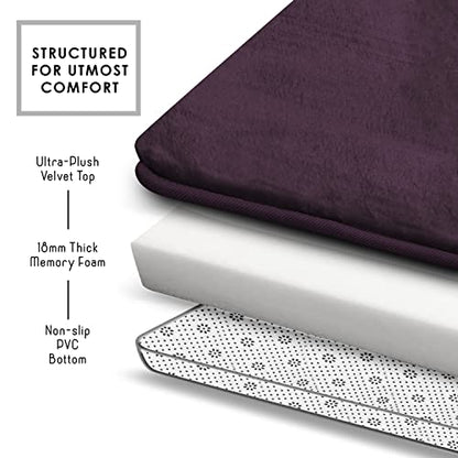 Clara Clark 3 Piece Bathroom Rugs Bath Mat Set, Velvet Memory Foam Bath Mats for Bathroom - Non-Slip, PVC Backing Bath Rugs, Washable - Dries Quickly, Purple - color: Dark Purple