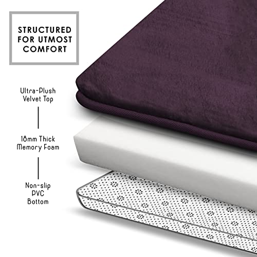 Clara Clark 3 Piece Bathroom Rugs Bath Mat Set, Velvet Memory Foam Bath Mats for Bathroom - Non-Slip, PVC Backing Bath Rugs, Washable - Dries Quickly, Purple - color: Dark Purple