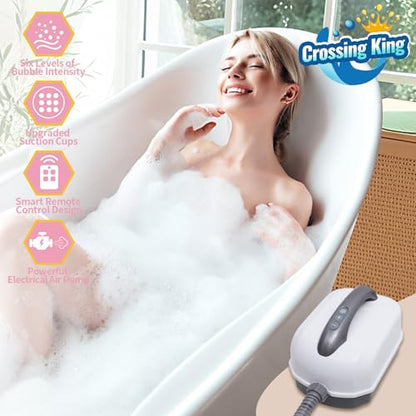 Crossing King Bubble Bath Mat, Bubble Bath Mat Tub Spa Massager, Pink | for Smooth Bathtub, Non-Slip, 6-Speed Bubbles, with Pillow, Machine and Remote, for Home Spa Experience, 45*17in - color: Pink