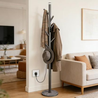 Heated Towel Rack, Freestanding Towel Warmer with 5 Hooks, Touch Control 35-70°C Heated Coat Rack Stainless Steel Towel Radiator for Bathroom, Apparment, Office, Gray, Plug in