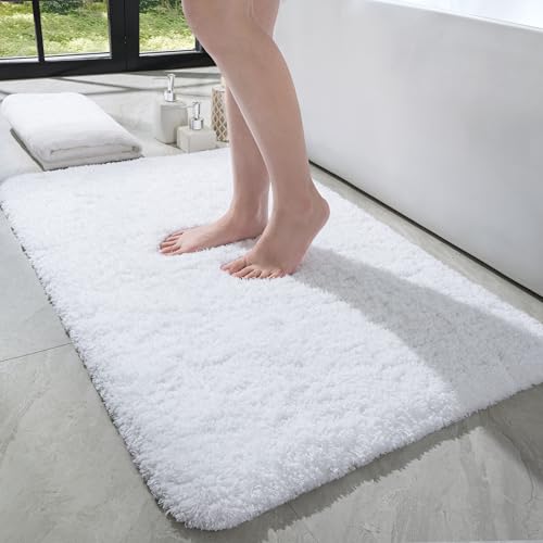 LOCHAS Bathroom Rugs 36x24 Inch, Microfiber Bath Rug Non Slip, White | Soft Thick Absorbent Washable, Shaggy Plush Bath Mat for for Tub, Shower Floor, Quick Dry - color: White, size: 36x24 inch (Rectangular)