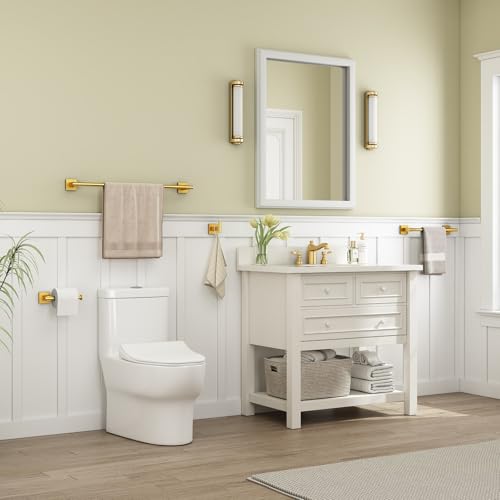 Suyar Brushed Gold Bathroom Accessories, Bathroom Hardware Set 4 Pieces | Include Robe Hook, Toilet Paper Holder, Hand Towel Holder, Towel Bar, SUS304 Stainless Steel, Wall Mounted - color: Brushed Gold