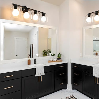 WOSHITU Bathroom Vanity Light Fixtures: 32.3 Inch Modern Matte Black Bathroom Lighting Fixtures Over Mirror with Clear Glass Shade 4 Light Vanity Lighting Fixtures Farmhouse Vanity Lights - color: Matte Black, size: 4-light