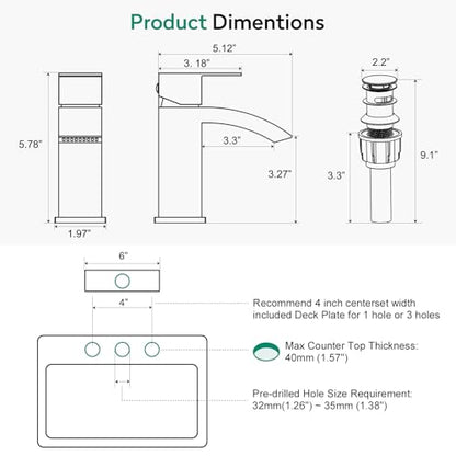CREA Gold Waterfall Bathroom Faucet Single Hole,Brushed Gold Faucet for Bathroom Vanity Single Handle Bathroom Sink Faucet 1 Hole,Stainless Steel Utility Sink Faucet for RV Bar Lavatory(Pop Up Drain) - color: Brushed Gold, style: Rectangular Spout