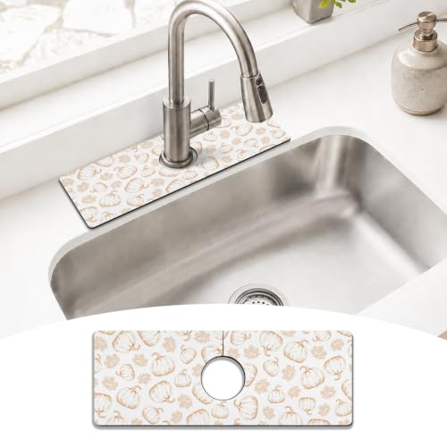 Fall Kitchen Sink Splash Guard Faucet Mat,White Maple Leaf Pumpkin Autumn Thanksgiving Faucet Non-Slip Absorbent Mat,Farmhouse Sink Splash Guard Behind Faucet for Kitchen Bathroom, 15"x5.5" - color: Drying Faucet Mat 18