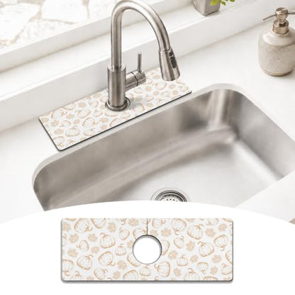 Fall Kitchen Sink Splash Guard Faucet Mat,White Maple Leaf Pumpkin Autumn Thanksgiving Faucet Non-Slip Absorbent Mat,Farmhouse Sink Splash Guard Behind Faucet for Kitchen Bathroom, 15"x5.5" - color: Drying Faucet Mat 18