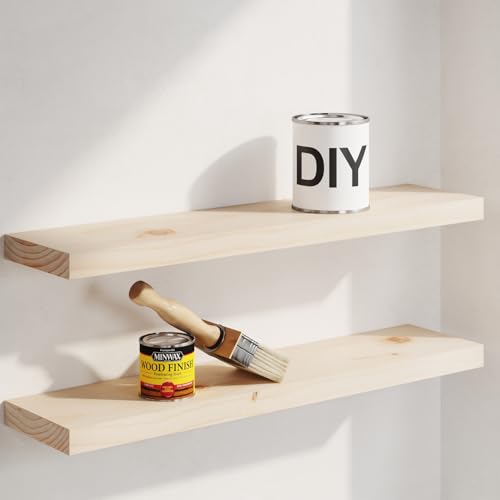 24 inch Wood Floating Shelves, High End Solid Natural Wood 24inch Floating Shelf for Wall, Unfinished Wooden 24 inches Floating Shelves, Heavy Duty Bracket, 24 X 6.5 X 1.75 in, Set of 2 - color: Unfinished - Raw Sanded Pine (Diy), size: 24 inch