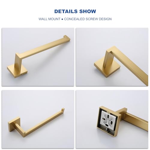 TASTOS Premium Stainless Steel Hand Towel Holder, Square Hand Towel Ring Heavy Duty Wall Mounted Modern Hand Towel Bar for Bathroom Kitchen, Brushed Gold - color: Brushed Gold