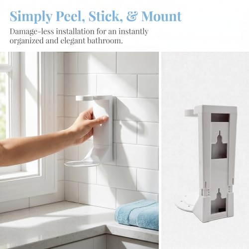 Single Bottle Wall Mount Bracket with Adhesive Pads - 11 Lbs Heavy Duty No Drill Soap Dispenser Holder for Bathroom & Kitchen - Rustproof, Floating Design for Shampoo/Lotion