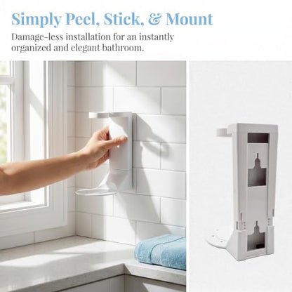 Single Bottle Wall Mount Bracket with Adhesive Pads - 11 Lbs Heavy Duty No Drill Soap Dispenser Holder for Bathroom & Kitchen - Rustproof, Floating Design for Shampoo/Lotion