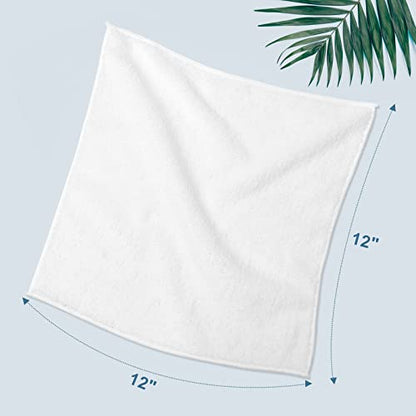 HOMEXCEL Microfiber Washcloths Towel Pack of 50, 12" x 12" Highly Absorbent and Soft Face Towels Wash Cloths for Bathroom, Gym, Hotel and Spa, Fast Drying Multi-Purpose Cleaning Cloth, White