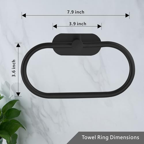 Towel Bar/Bath Towel Ring, Self Adhesive Hand Towel Ring for Bathroom, Stainless Steel Sticky Hand Towel Holder, No Drilling Modern Round Towel Hanger Wall Mounted (Black) - color: Black