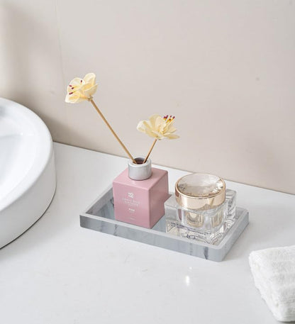 2PCS 7.87” L x 3.93” W Silicone Soap Dispenser Trays, Bathroom Sink Vanity Tray for Dresser Tops, Toilet, Tray for Scrubber, Lotion Bottles, Perfume, Jewelry, Candle, Key Trinket Ring-White Marble - color: Marble Gray（2pcs Small 7.87”）