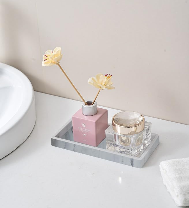 2PCS(7.87” L and 11.8” L) Silicone Soap Dispenser Tray, Kitchen soap Caddy countertop, Toilet, Tray for Scrubber, Lotion Bottles, Perfume, Jewelry, Candle, Key Trinket Ring-White Marble - color: Marble Gray（small 7.87”&large 11.8”）