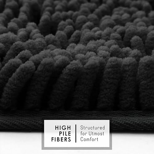 Hearth & Harbor Bathroom Rugs, Chenille Bath Mat - Machine Washable Bath Mats for Bathroom Non-Slip Backing Rubber, Quick Dry Bathroom Mat - color: Black, style: 17 x 24