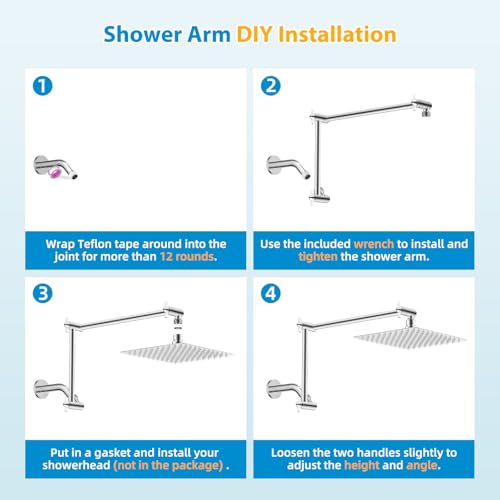 All-Metal 20" Shower Head Extension Arm, G1/2" Universal/Adjustable, Chrome | Flexible Brass Shower Extender Height/Angle Adjustable for Tall People, Stainless Steel Shower Pipe Extended with Lock Joint - color: Chrome, size: 20 Inch