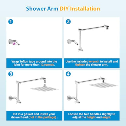 All-Metal 20" Shower Head Extension Arm, G1/2" Universal/Adjustable, Chrome | Flexible Brass Shower Extender Height/Angle Adjustable for Tall People, Stainless Steel Shower Pipe Extended with Lock Joint - color: Chrome, size: 20 Inch