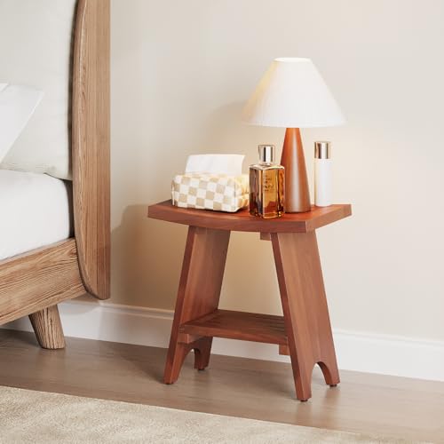 EROMMY 18" Teak Shower Bench with Storage Shelf, Solid Teak Wood Shower Seat, Waterproof Shower Stool for Shaving Legs, Shower Chair for Inside Bathroom Indoor Outdoor Patio Pool - size: 18" Teak Shower Bench