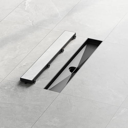 Neodrain 18" Shiny Black Linear Shower Drain,2-in-1 Flat& Tile Insert Cover | 304 Stainless Steel,Fast Drainage, Durable,Rectangle Shower Floor Drain with Adjustable Feet,Hair Strainer,Fits Bathrooms - color: Shiny Black, size: 18 In