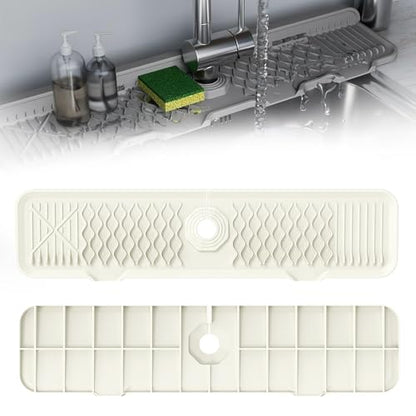 Kitchen Silicone Sink Faucet Mat, 2026 New Foldable Faucet Mat for Kitchen Sink, Multi-Functional Silicone Faucet Guard, Quick Drying Splash Guard ＆ Draining Mats (White, 24x5.7 Inch) - color: White