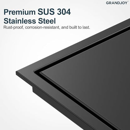 6 Inch Square Shower Floor Drain, Matte Black SUS304 Stainless Steel Grid Grate with X-Shaped High Flow Channel, Anti-Clogging Hair Strainer, Standard 2" Outlet | Reversible flat & tile-in cover, anti-odor auto-seal core, burr-free smooth edges for barefo