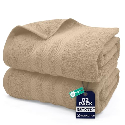 DAN River 2 Pack Bath Sheets Extra Large 35x70, Large Bath Towels for Adults, XL Oversized Heavy Duty Towel Set, 600 GSM 100% Ring Spun Cotton, Soft Quick Dry, Tan - color: Tan, size: Bath Sheet 35x70" (PK 2)
