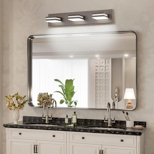 SineRise LED Modern Bathroom Vanity Light Fixtures, Modern Acrylic Bathroom Wall Lighting Fixtures Over Mirror, 3-Light, 24-Inch, Brown, White - color: Brown, White, size: 3-Light, 24-Inch