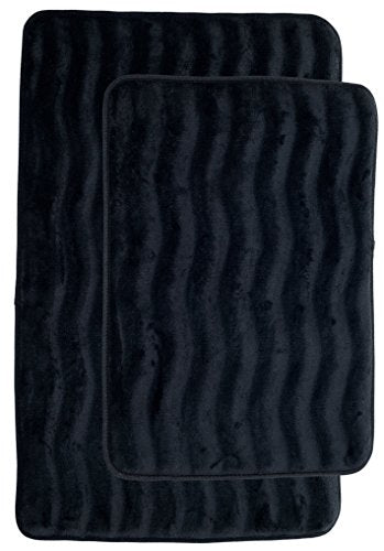 Lavish Home Set of 2 Bath Rugs – Non-Slip Memory Foam Bath Mats for Bathroom - Microfiber Bathmats for Shower, Laundry, or Kitchen (Black) - color: Black