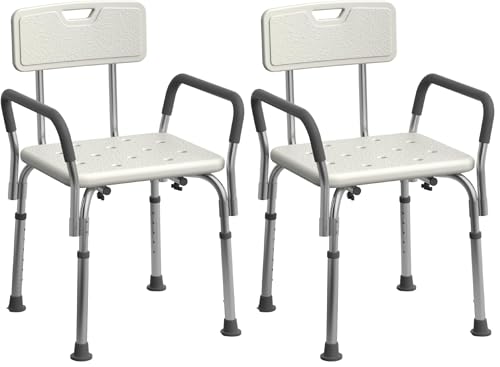 Medline Shower Chair for Elderly, Adults &Disabled, Aluminum-Heavy Duty Shower Seat with Padded Arms &Back for Inside Shower,Adjustable Height Bath Stool for Bathtub, 350 lb,Slip Resistant (Pack of 2) - color: White, size: Pack of 2