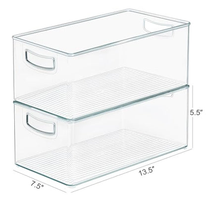 Heyuzb 2 Pack Clear Freezer Organizer Bins Stackable Storage Bins with Side Handles for Kitchen Pantry Cabinet Organzation and Storage - size: 2 PACK