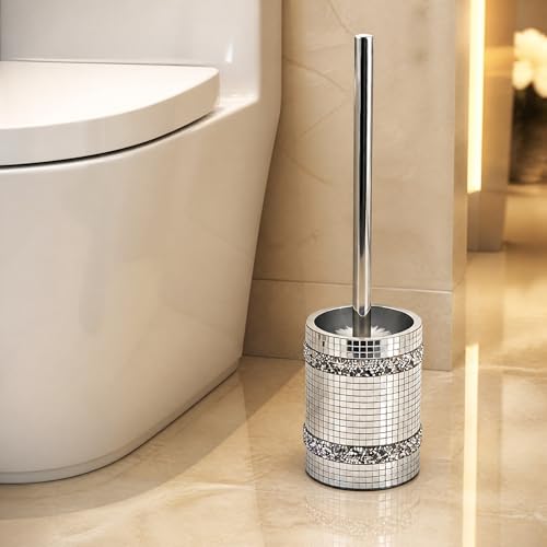 Silver Mosaic Toilet Brush Easy to Clean Household with Holder Set | Modern Style Bathroom Accessories, Equipped With a Sturdy Long Handle, Easy-To-Clean Household Toilet Brush - size: Toilet Brushes Holders