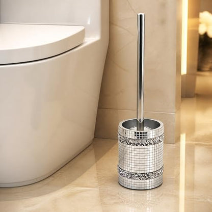 Silver Mosaic Toilet Brush Easy to Clean Household with Holder Set | Modern Style Bathroom Accessories, Equipped With a Sturdy Long Handle, Easy-To-Clean Household Toilet Brush - size: Toilet Brushes Holders