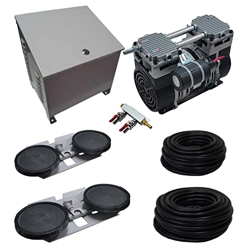 Pro Aeration MAX with Cabinet, 1 HP, 3 Acres, 2 Double Diffusers, 200 Ft | Rocking piston compressor, aluminum body, copper motor, 6.7 CFM at 5 PSI, weather resistant enclosure, fittings included - color: 6.7 Cfm With Cabinet, size: 2 Diffuser System