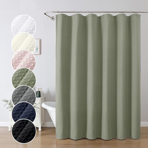Sage Green Shower Curtain, Waffle Weave Heavy Fabric Shower Curtain for Bathroom, Waterproof Thick Textured 420G/M Elegant Luxury Hotel Spa Bath Curtains, Machine Washable, 72W x 72L - color: Sage Green, size: 72"W x 72"L (Pack of 1)