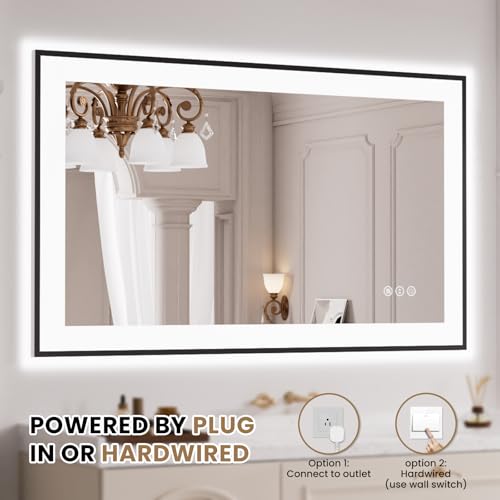 LOAAO 40"X24" LED Bathroom Mirror Black Framed | Anti-Fog, Dimmable, Memory Function, Tempered Glass, Lighted Vanity Mirror for Wall - size: 40"L x 24"W