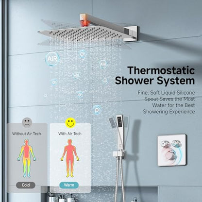 SR SUN RISE 100℉ Brushed Polished Chrome Shower System,12 Inch | Luxury Rainfall Shower Head,High-Pressure Handheld Shower,Soild Brass,Wall Mount,Valve and Trim Kit Included - color: Polished Chrome, style: 12"
