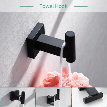 Miyili Matte Black 4-Piece Bathroom Hardware Kit Set Stainless Steel Wall Mount - Includes Double Towel Bar, Hand Towel Rack, Toilet Paper Holder, Robe Hook, BS02B4 - color: Matte Black