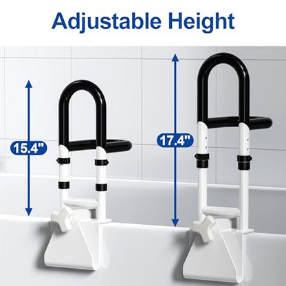 Adjustable Bathtub Safety Rail with Double Grip | 14"–18" Shower Grab Bar for Seniors, Elderly & Disabled, Non-Slip Tub Side Bar Clamp for Bathroom Support