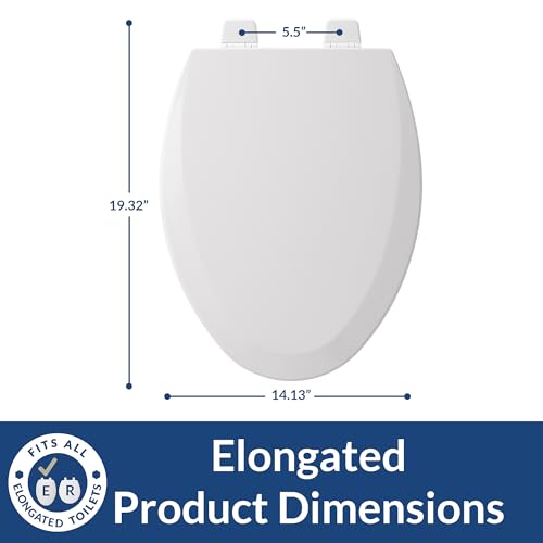 Bemis 1500TTT Durable Wood Toilet Seat, Secure Hinges Stay Tight, Made in USA, Elongated, White - size: ELONGATED
