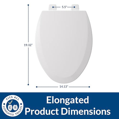 Bemis 1500TTT Durable Wood Toilet Seat, Secure Hinges Stay Tight, Made in USA, Elongated, White - size: ELONGATED