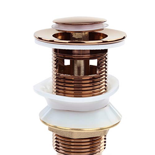 Renovators Supply Manufacturing Bathroom Sink Drain 1 1/4 in. OD Rose Gold Pop Up Sink Drain with Overflow