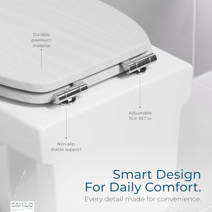 SANILO Wooden Toilet Seat with Soft Close [ROUND] - Decorative, Quiet & Slow Close Molded Wood Seat - With Strong Bumpers & Hinges - Adjustable Fit – White Wood - color: White Wood