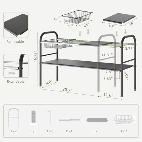 Under Sink Organizers and Storage,Expandable under cabinet organizer Shelf | 2 tier expandable shelf for kitchen,bathroom,6 Removable ABS Panels and 2 Baskets,Adjustable partition height,20.7-32.3" W - size: 6 Panels and 2 Baskets