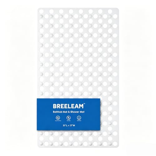 Non Slip Bathtub Mat and Shower Mat 31x17 inch,Bath Mat with Quick Dry Drain Holes and Suction Cups, Soft Comfortable Safe Bathroom Mat for Bath Tub, Floor, Tile (White)